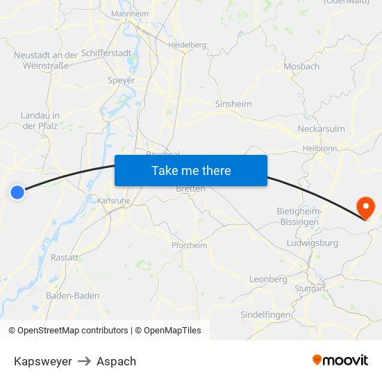 Kapsweyer to Aspach map