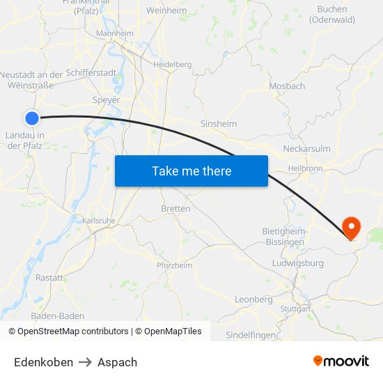 Edenkoben to Aspach map