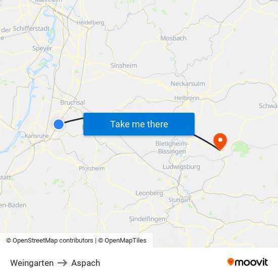 Weingarten to Aspach map