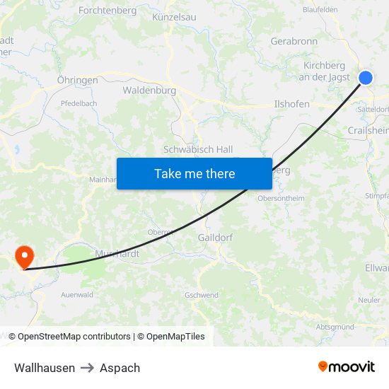 Wallhausen to Aspach map