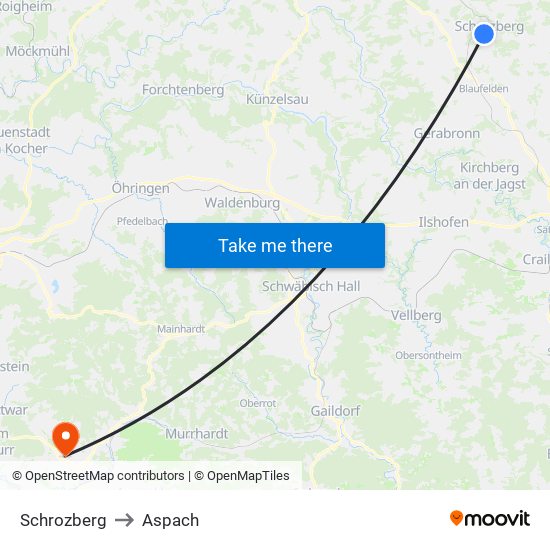 Schrozberg to Aspach map