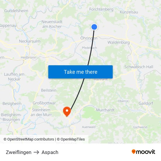 Zweiflingen to Aspach map