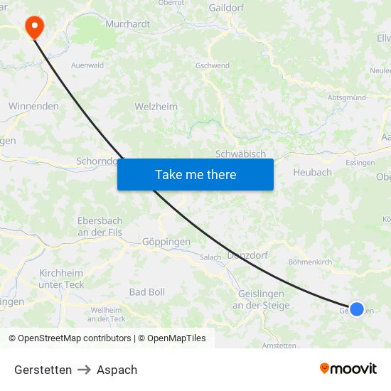 Gerstetten to Aspach map