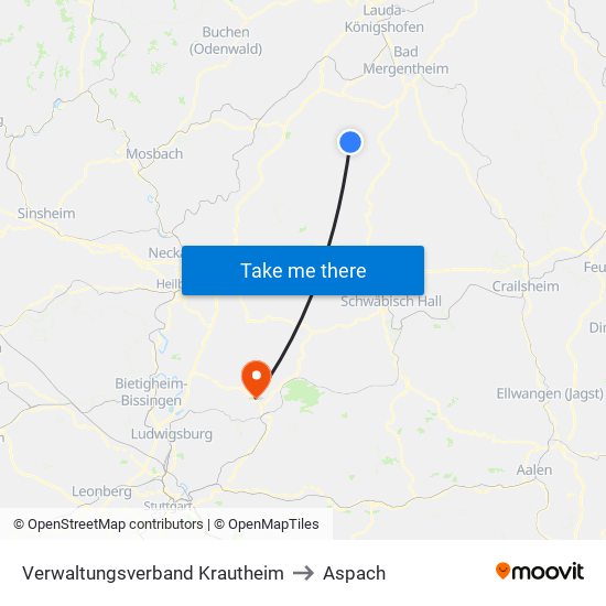Verwaltungsverband Krautheim to Aspach map