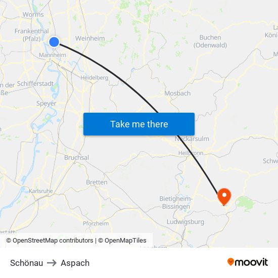 Schönau to Aspach map