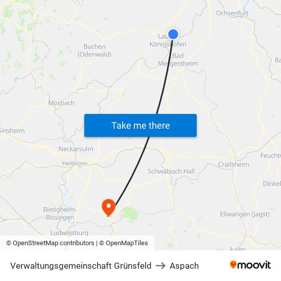 Verwaltungsgemeinschaft Grünsfeld to Aspach map