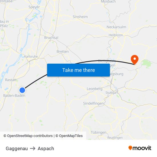 Gaggenau to Aspach map