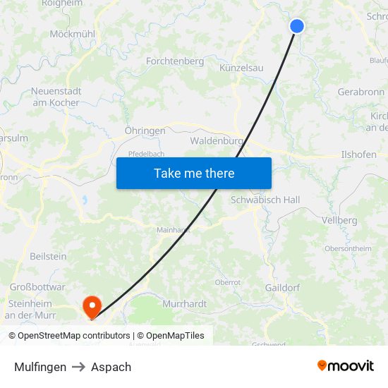 Mulfingen to Aspach map