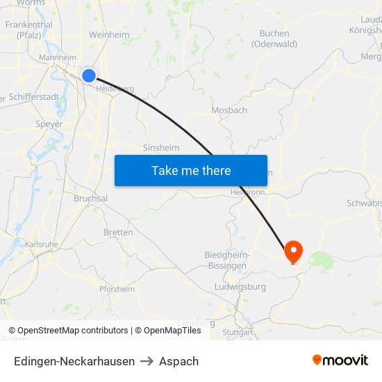 Edingen-Neckarhausen to Aspach map