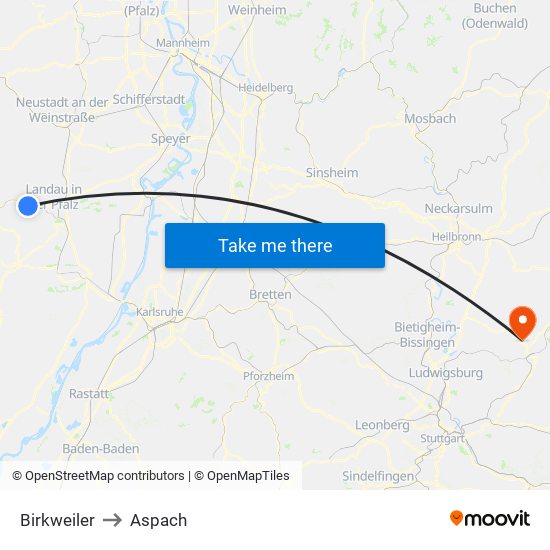 Birkweiler to Aspach map