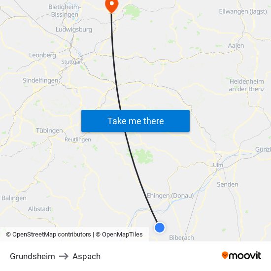 Grundsheim to Aspach map