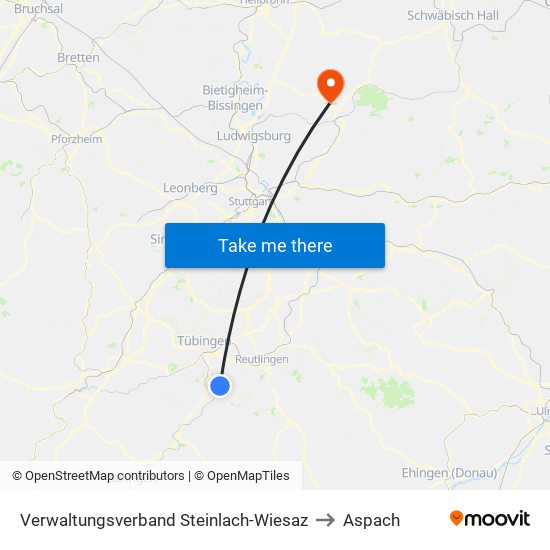 Verwaltungsverband Steinlach-Wiesaz to Aspach map