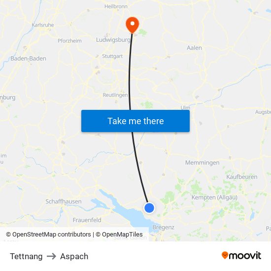 Tettnang to Aspach map