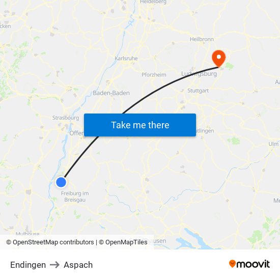 Endingen to Aspach map