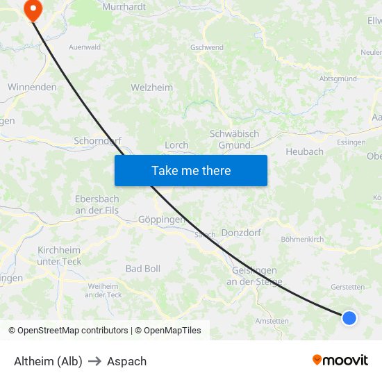 Altheim (Alb) to Aspach map