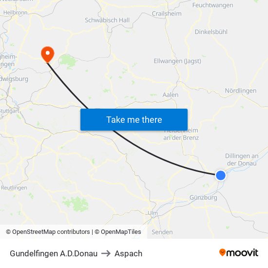 Gundelfingen A.D.Donau to Aspach map