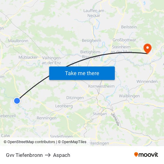 Gvv Tiefenbronn to Aspach map