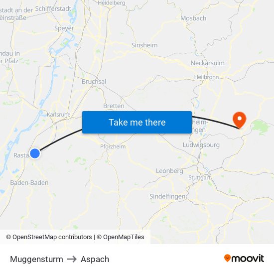 Muggensturm to Aspach map