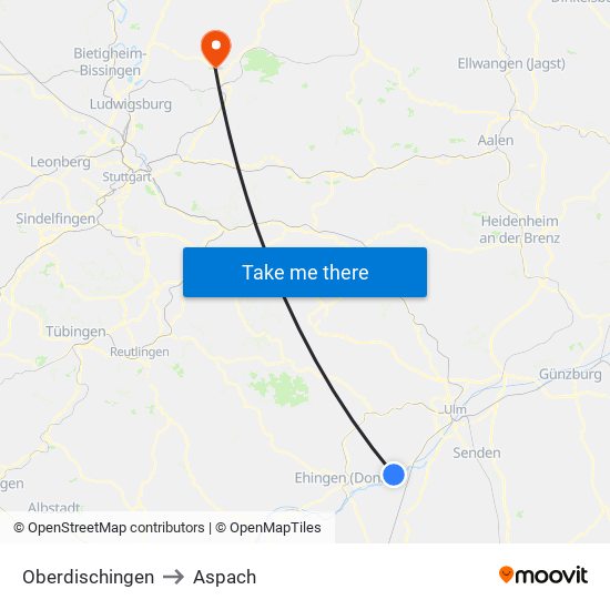 Oberdischingen to Aspach map