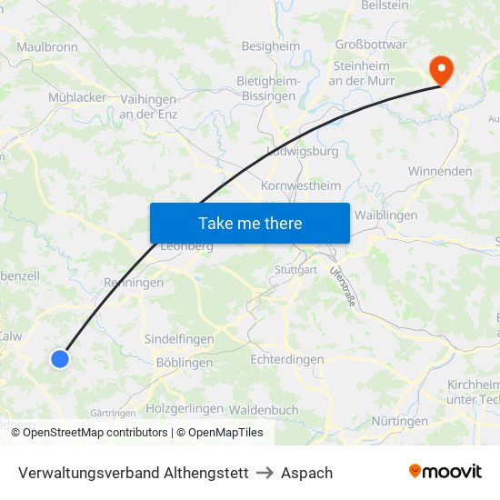 Verwaltungsverband Althengstett to Aspach map