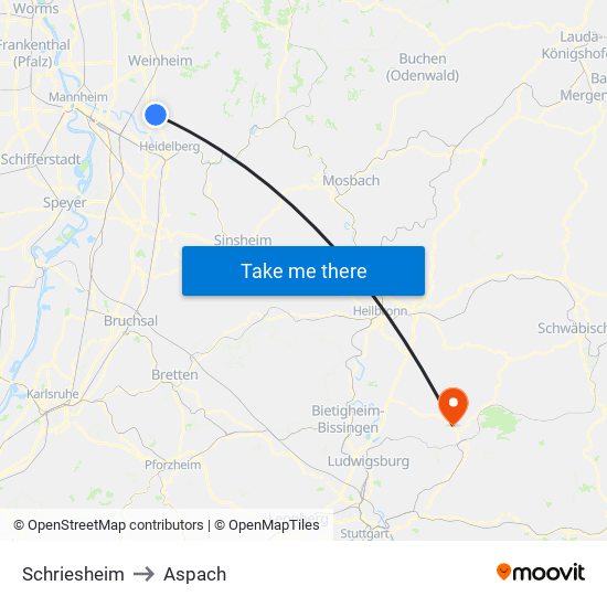 Schriesheim to Aspach map