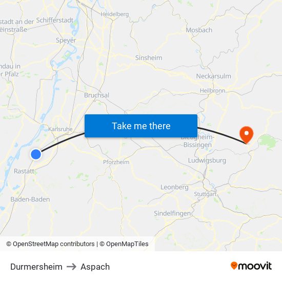 Durmersheim to Aspach map