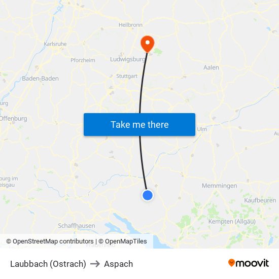 Laubbach (Ostrach) to Aspach map