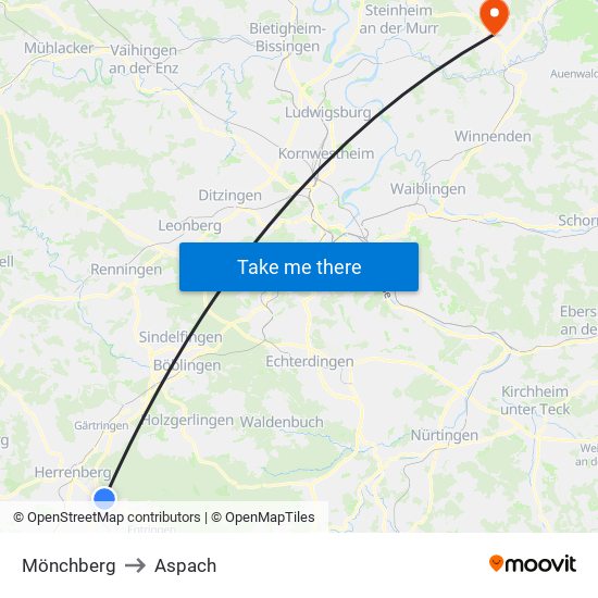 Mönchberg to Aspach map