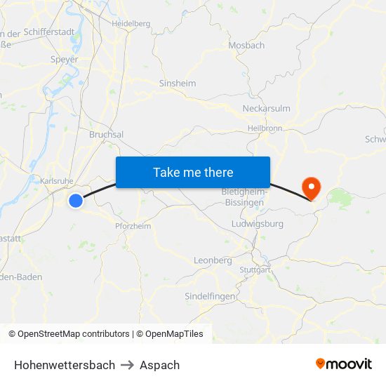 Hohenwettersbach to Aspach map