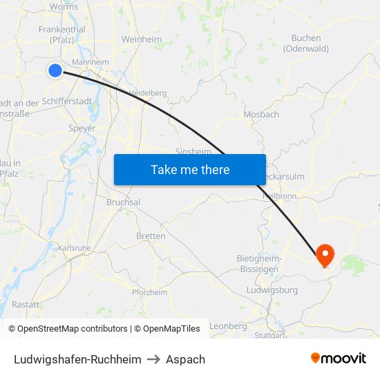 Ludwigshafen-Ruchheim to Aspach map