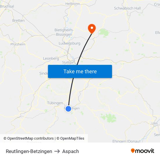 Reutlingen-Betzingen to Aspach map