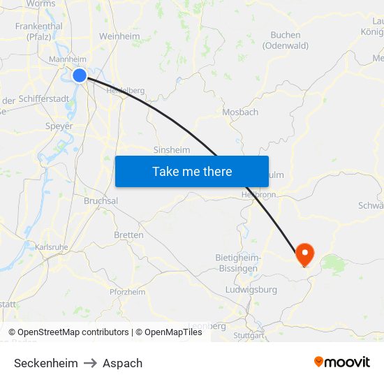 Seckenheim to Aspach map