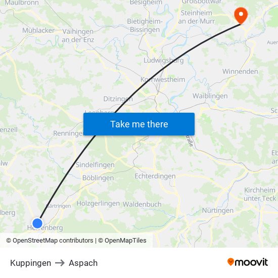 Kuppingen to Aspach map