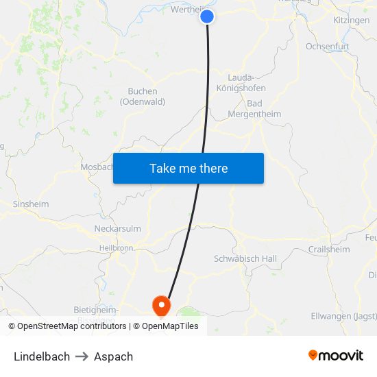 Lindelbach to Aspach map