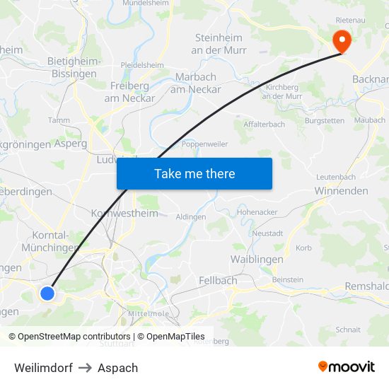 Weilimdorf to Aspach map