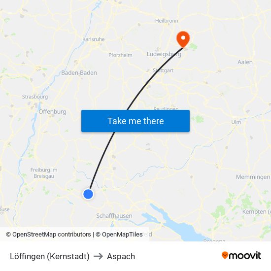 Löffingen (Kernstadt) to Aspach map