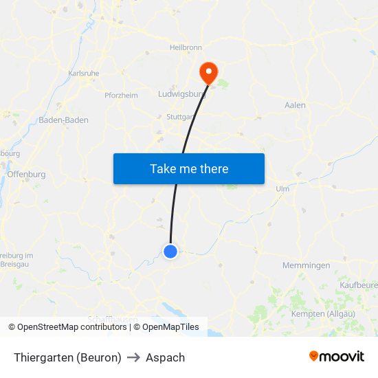 Thiergarten (Beuron) to Aspach map