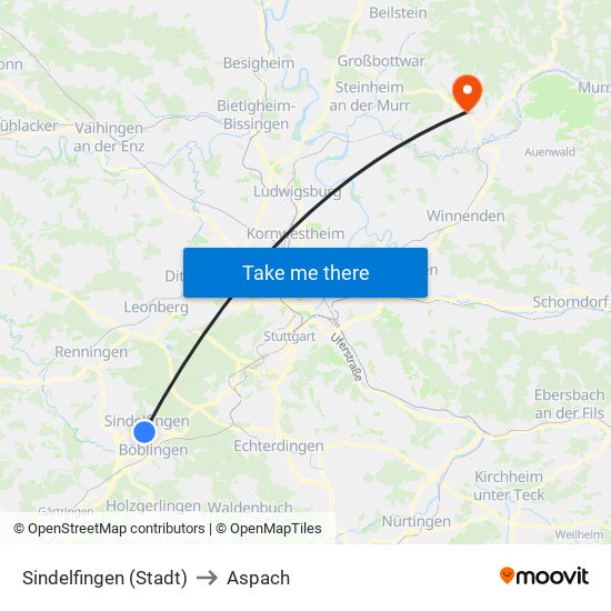 Sindelfingen (Stadt) to Aspach map