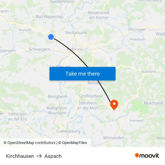 Kirchhausen to Aspach map