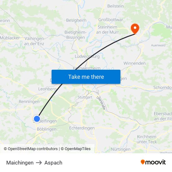 Maichingen to Aspach map