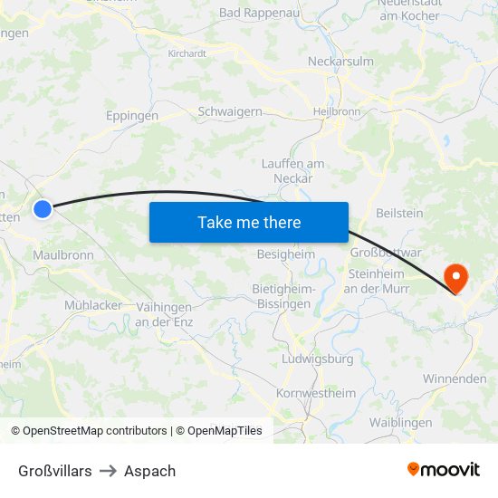 Großvillars to Aspach map