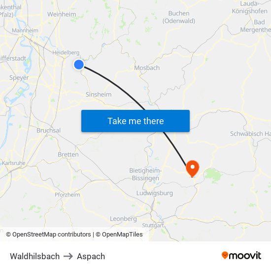 Waldhilsbach to Aspach map