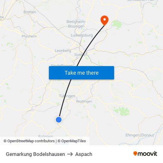 Gemarkung Bodelshausen to Aspach map