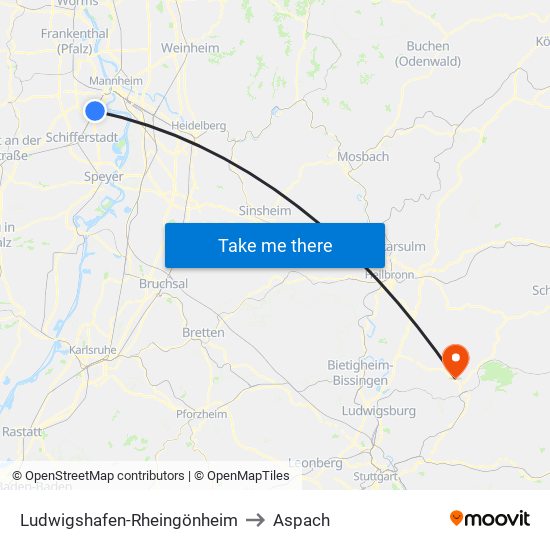 Ludwigshafen-Rheingönheim to Aspach map