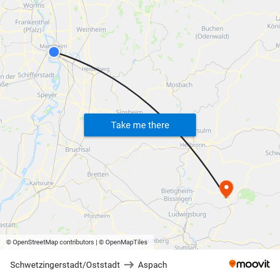 Schwetzingerstadt/Oststadt to Aspach map