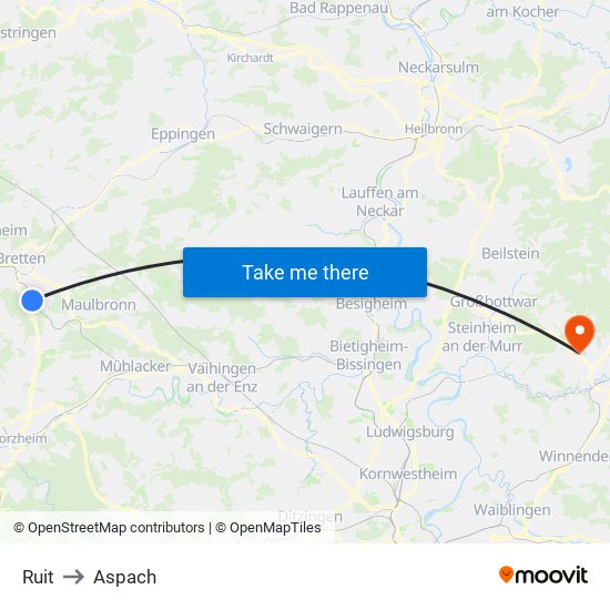 Ruit to Aspach map