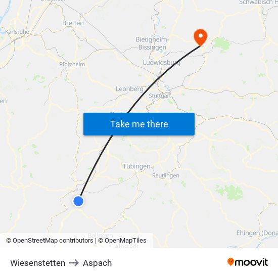 Wiesenstetten to Aspach map