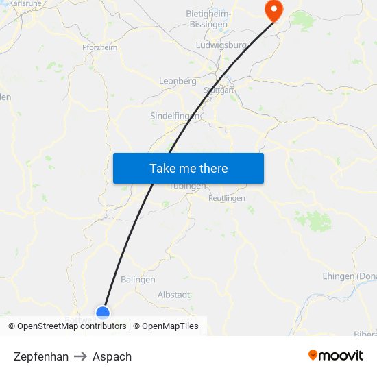 Zepfenhan to Aspach map