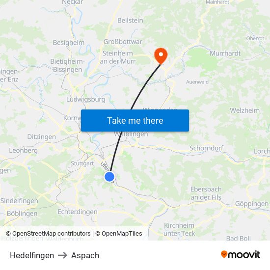 Hedelfingen to Aspach map