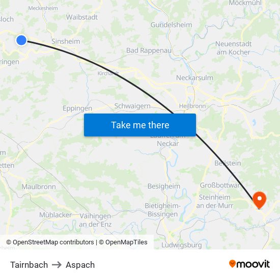 Tairnbach to Aspach map